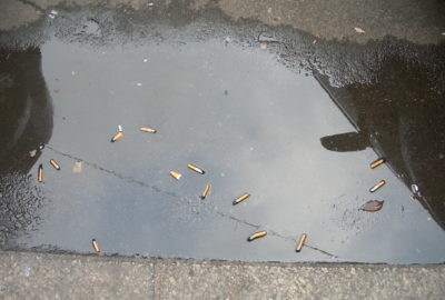 Zigarettenkippen in einer Pfütze | Cigarette butts in a puddle